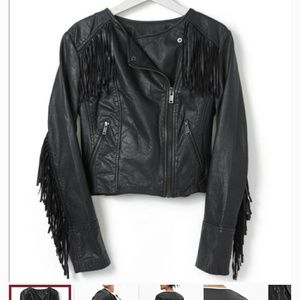 Banana republic Black leather Fringe jacket small